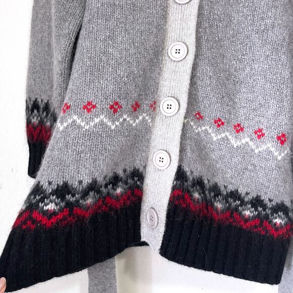 GREATPLAINS Lambswool Angora Fair Isle Snowflakes Cardigan in Multi Size L - Picture 6 of 15